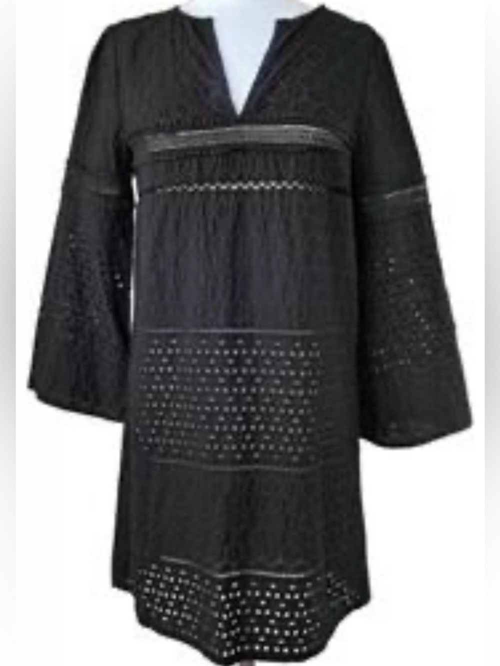 Gorgeous Vineyard Vines Black Eyelet Long-Sleeve Summer Tunic Dress XXS. #240